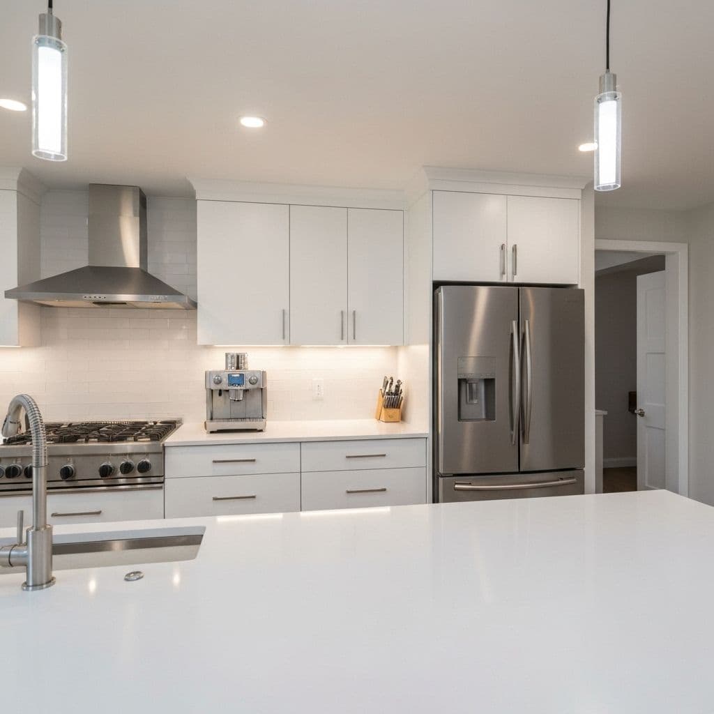 Kitchen after renovation - bright modern kitchen with island